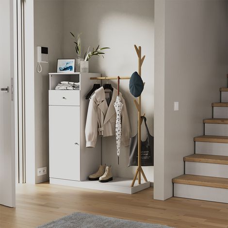 Armadio Liria, Bianco/bambù, 100 x 145 cm con cassetto, Vicco