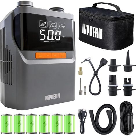 Electric Inflator with Built-in Battery, 50 PSI Car Tyre Inflator for Tyres, Sup and Mattresses, Portable Electric Pump with Auto Shut-off, Inflating and Deflation Function (1/5)