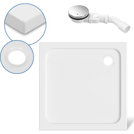 Randaco Acryl Duschtasse 90x90 cm Weiß, 4 cm flach, schwarzer Ablauf mit Filter (1/5)