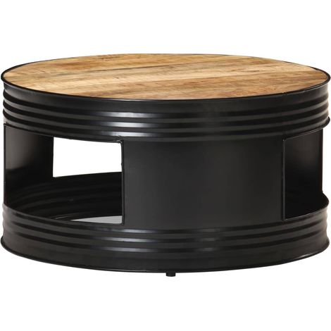 Couchtisch Schwarz 68x68x36 cm Raues Mango-Massivholz