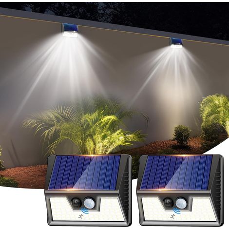 Lampe Solaire Extérieur Détecteur de Mouvement, Lot de 4 Lumiere Solaire Exterieur Avec IP65 Étanche, 3 Modos Eclairage Exterieur Solaire, Lampe Solaire pour Jardin, Garage
