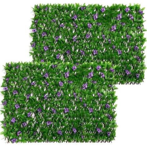 QORVA-Treillis De Jardin avec Feuilles Artificielles,Mur De Haie,Clôture D'intimité Extensible, Haie Feuillage Artificiel avec Fleur (1/4)