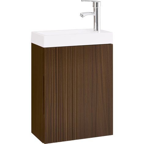 SoBuy Mobile Sottolavabo con 1 Anta, Armadietto Bagno, Mobile Sospeso con Lavabo, Mobiletto Salvaspazio, Marrone, 40x22x56 cm BZR196-BR (1/5)