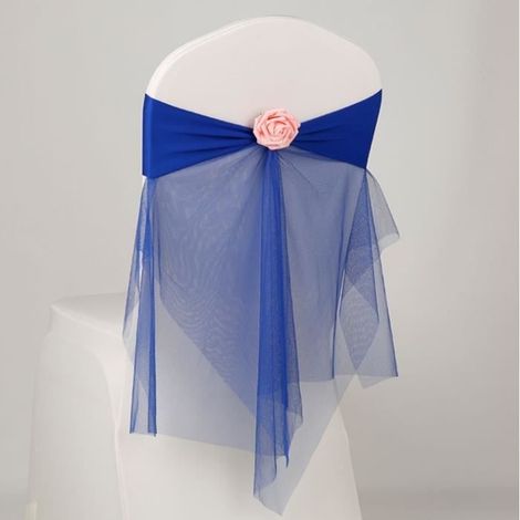 10PCS Nœuds Rubans de Chaise Housse de Chaise Bandeau de Chaise élastique pour Mariage Décoration de Cérémonie Fête Bleu Foncé