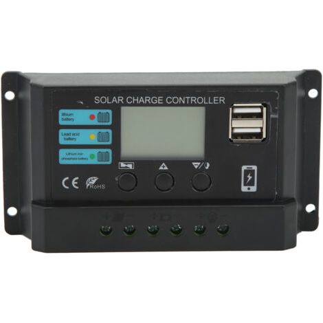Vtizikl Contrôleur de panneau solaire à écran LCD, charge photovoltaïque 12 V/24 V, adaptatif, noir, 30 A