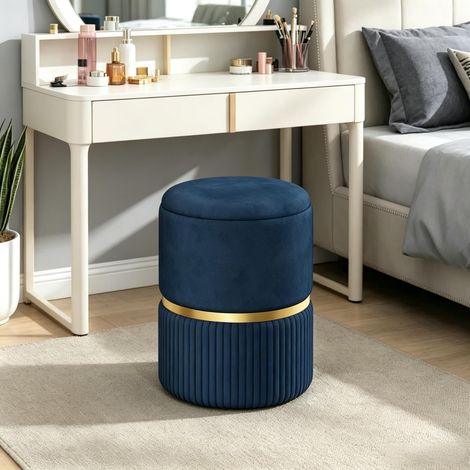 Tabouret/Repose-pieds avec rangement, velours côtelé, 36 x 36 x 44 cm, pour salon et chambre (tabouret/repose-pieds uniquement) (1/5)