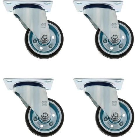 Pack de 4 Roulettes pour Meubles  Ø 100 mm  Roulettes Pivotantes avec Plaque de Montage  Poids Maximum 90 kg  Pour Déplacer des Meubles Lourds  Roulements à Rouleaux (1/5)