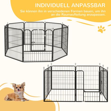 Parc à chiots PawHut, lot de 8 panneaux, hauteur 80 cm, enclos avec porte sécurisée, maille d'acier, espace canin extérieur pour chiens petits et moyens, usage intérieur/extérieur, gris (1/4)