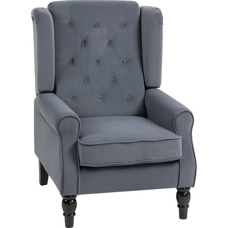 Retro Grey Wingback Accent Chair with Button Tufting for Living Room and Bedroom,Stylish Upholstered Occasional Chair