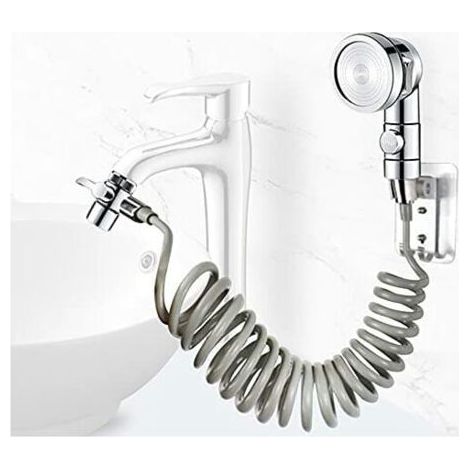 Shower head set for sink, telescopic hose, (not including faucet) (silver) (1/5)