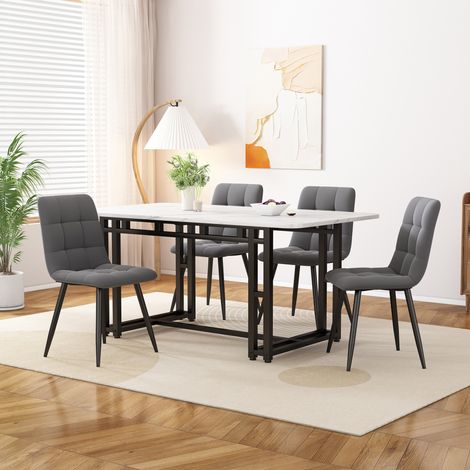 Tavolo da pranzo rettangolare in MDF bianco e nero 120x70 cm con gambe in metallo nero (1/5)