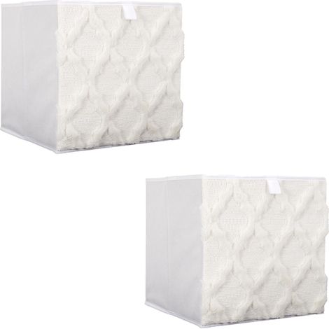 The Home Deco Factory – Lot de 2 cubes de rangement pliables en polyester – Dimensions 30 x 30 x 30 cm – Tissu texturé motif losange – Pliables pour rangement compact (1/5)