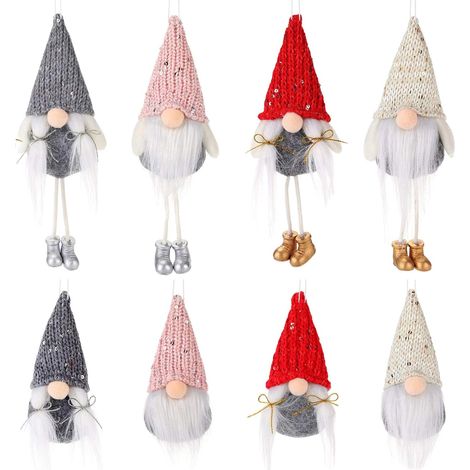 Gnome De Noël - Décoration Suspendue En Tissu Tricoté Avec Paillettes - Pour Arbre De Noël Cheminée Maison - Lot De 8 Pièces (1/5)