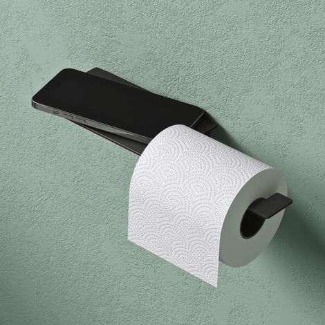 Mai & Mai Porta Carta Igienica in Acciaio Inossidabile 304 con Mensola, Portarotolo Carta Igienica Moderna con 2 Metodi di Montaggio per Bagno e Toilette, Nero Opaco Lino-01 (1/5)