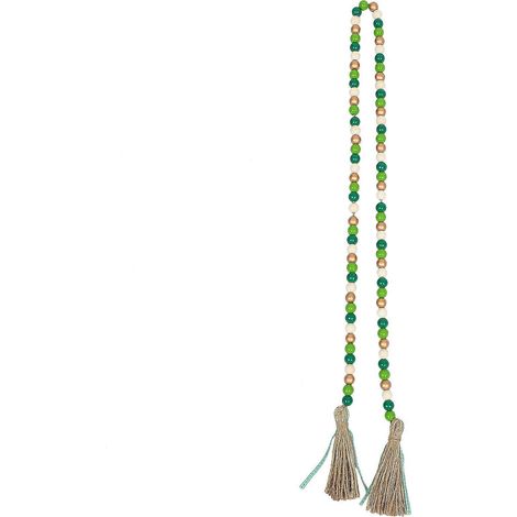 Guirlande de perles en bois avec pompon - Perles de bois rustiques pour la Saint-Patrick - Guirlande de prière (1/5)