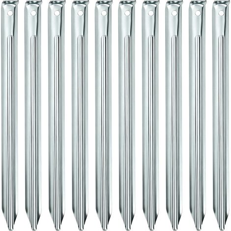 Sardines Camping Piquets De Tente Sardines De Fixation 30cm 10Pcs Profil en v en Acier Galvanisé avec Œillet Piquets De Fixation Piquets Tente Métal pour Tentes De Camping Terrain Sablonneux (1/5)