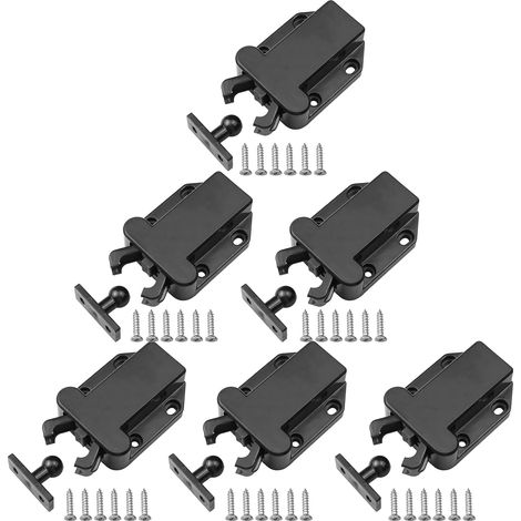 6 Stück Touch Release Latches, Touch Latches mit Schrauben, Push Open Latch für Türen, Schränke und Schubladen, Schwarz (1/5)