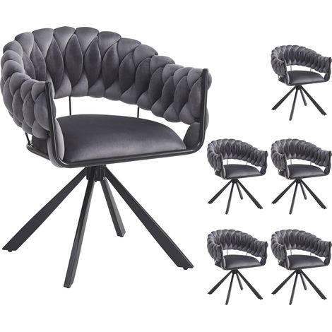 MODFU - Set di 6 sedie da pranzo, poltrona imbottita con schienale, 4 gambe in metallo - regolabili, velluto, grigio (1/5)
