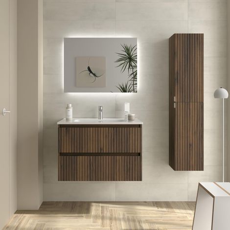 Mueble de Baño KIRA 80cm Nogal 2 cajones Lavabo 1 poza Porcelana (1/5)