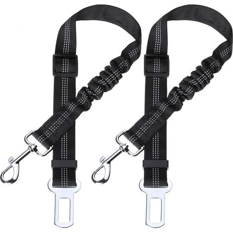 Ceinture de sécurité chien avec amortisseur élastique et mousqueton renforcé – réglable, niveau sécurité maximal, noir, 2 pièces (1/5)