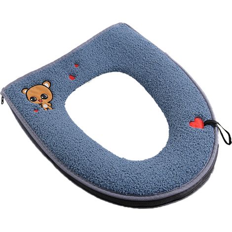 Thick, waterproof, plush winter toilet mat with reinforced ring.