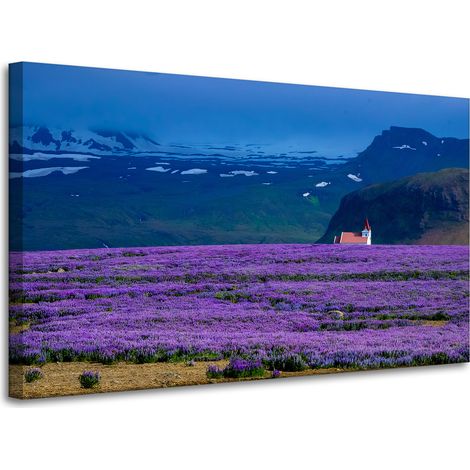 Leinwanddruck Natur Lavendelfeld 100x60 cm Lila Blüten Sonnenuntergang