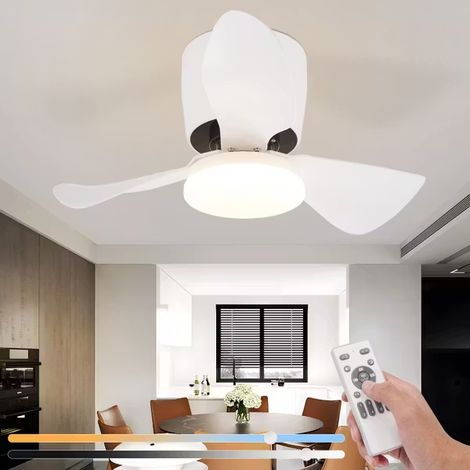 Ventilateur de plafond 60 cm avec éclairage et télécommande, Plafonnier LED à intensité variable avec ventilateur, 6 vitesses, Minuterie, Blanc