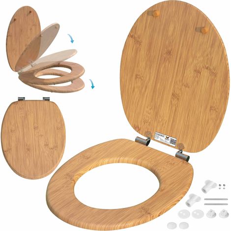 CASARIA® Siège de WC Système d'abaissement automatique MDF abattant standard salle de bain lunette couvercle toilette Bambou (1/9)