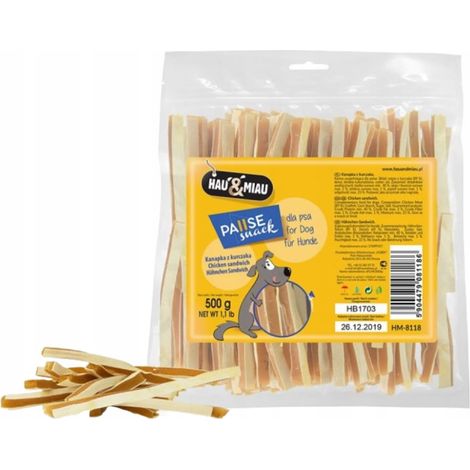 Friandises pour chiens : Sandwichs moelleux au poulet et à la morue HauMiau 500 g