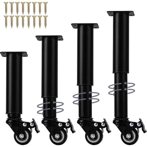Set mit 4 verstellbaren Metallmöbelfüßen, 14-18 cm, mit Lenkrollen stabile Ersatzfüße für Schränke, Regale, Stühle, Kommoden und Couchtische.