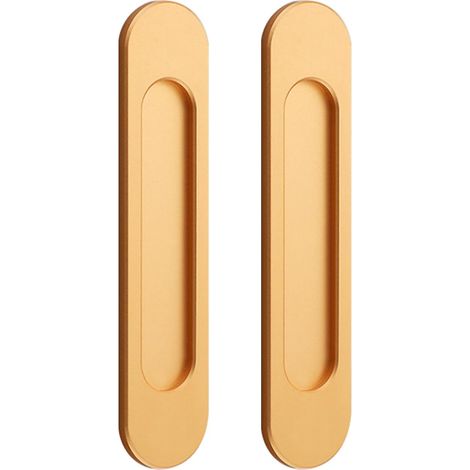 Lot de 2 Poignées de Porte Coulissante Ovales Auto-Adhésives - Aluminium Doré - Sans Perçage - Pour Portes de Grange et Armoires - Doré (1/5)