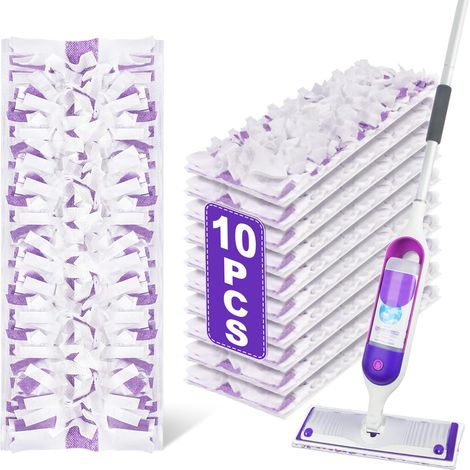 Applicable Lot de 10 tampons de nettoyage jetables pour balai pulvérisateur – Tampons humides et secs pour nettoyage des sols en bois dur – Serpillère de rechange pour sols en bois multi-surfaces (1/5)