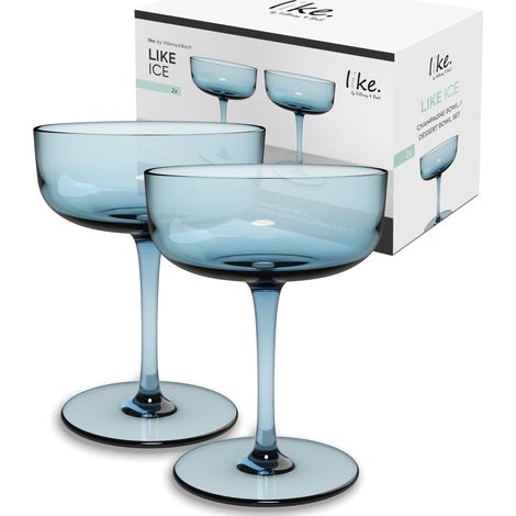 Coupe À Champagne-Dessert, Ensemble De 2 Pièces, Verre Coloré Bleu Glacé, Contenance 100 Ml (1/5)