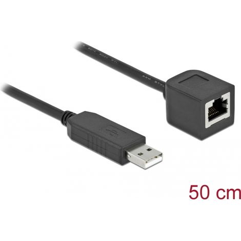 Delock Cable de conexiÃ³n serial con chipset FTDI, USB 2.0 Tipo-A macho a RS-232 RJ45 hembra de 50 cm negro