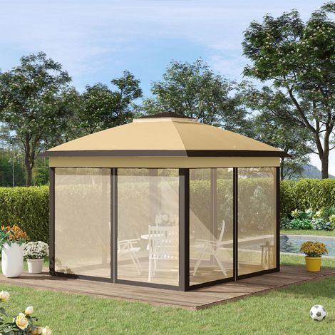 Tonnelle 3 x 3 m barnum de jardin Pop-up tente pliant double toit 4 moustiquaires zippées amovibles + sac de transport (1/5)