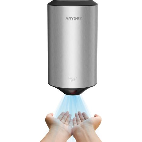 Sèche-Mains électrique Compact Sèche-Mains Automatique Haute Vitesse en Acier Inoxydable brossé 1350W