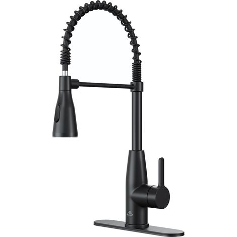 Robinet de cuisine monocommande noir mat à montage sur plage avec douchette (plaque de montage incluse) (1/4)