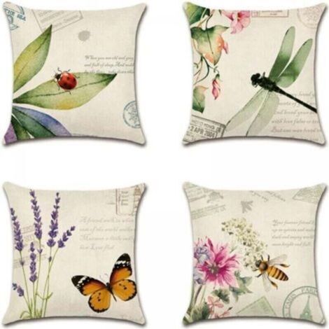 Set of 4 45x45 Insects and Plants Pattern Sofa Pillow Case for Patio Garden Living Room Bedroom Decoration (1/5)