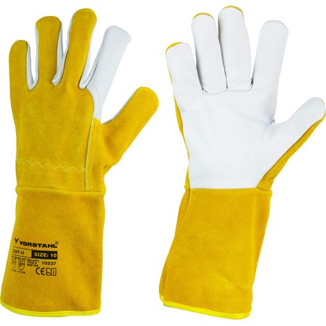 Gants de soudeur en cuir, gants de travail, jaunes, taille 11, qualité Vorstahl (1/5)
