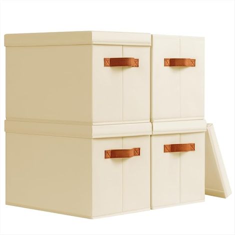 bacs de rangement avec couvercles – Paniers de rangement en tissu pour étagères, boîtes pliables avec poignées, bacs de rangement empilables pour la maison, la crèche (1/5)
