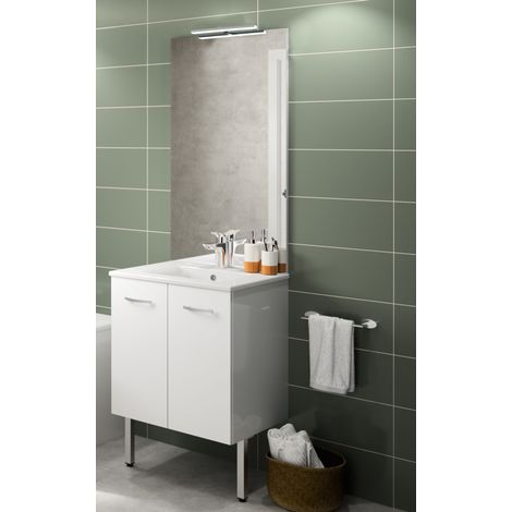 Neova – Meuble suspendu sous vasque 60cm avec 2 portes blanc – Panneau mélaminé – Fermeture douce – Pieds ajustables – A2310976