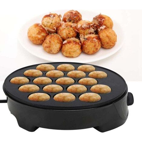 Elektrischer Takoyaki-Ballformer aus Gusseisen mit 18 Mulden, Poffertjes-Stab und Antihaftbeschichtung zur Zubereitung japanischer Takoyaki - Crezuo