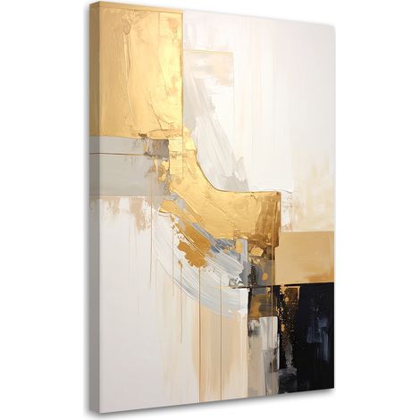 Quadro su tela, Astrazione nei toni del bianco beige e oro con forme geometriche - 40x60 (1/2)