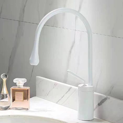 Cross-border European style water dropper faucet, bathroom rotating countertop faucet, toilet hot and cold basin faucet, best-selling item - white [low-profile]