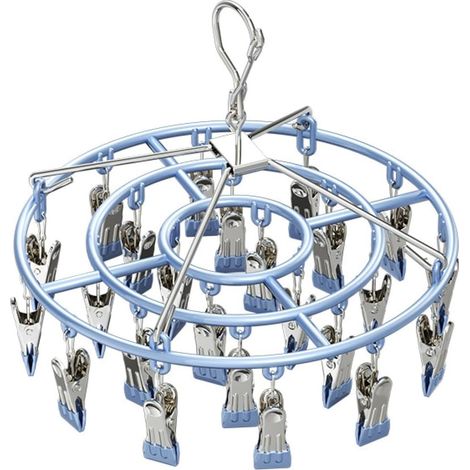 Kindfiber OÜ-Pivotant coupe-vent accroche-chaussettes,Séchoir à chaussettes en acier inoxydable 24 clips Séchoir à sous-vêtements avec piquets(bleu) (1/5)