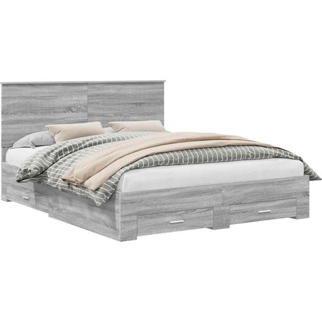 Bed Frame with Drawer Grey Sonoma 160 x 200 cm Engineered Wood vidaXL