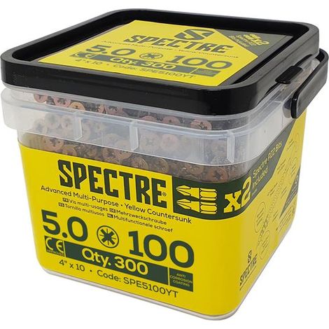 ForgeFix SPE5100YT Spectre PZ Compatible Wood Screw CSK ZYP 5.0 x 100mm Tub 300