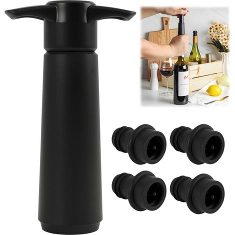 Vacu Vin Pompe Système de Conservation du Vin Sous Vide 4 bouchons Pompe à vide vin (1/5)