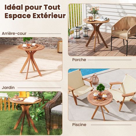 Weatherproof garden table made of acacia wood Round wooden table Side table Balcony table Bistro table (1/5)