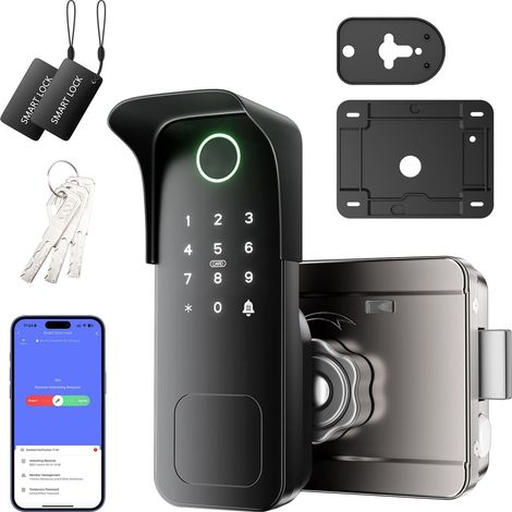 Cerradura inteligente, cerraduras electrónicas para cercas exteriores, cerradura de correa inteligente sin llave, cerraduras de teclado eléctrico con control de aplicación, tarjeta IC, llaves, pantall